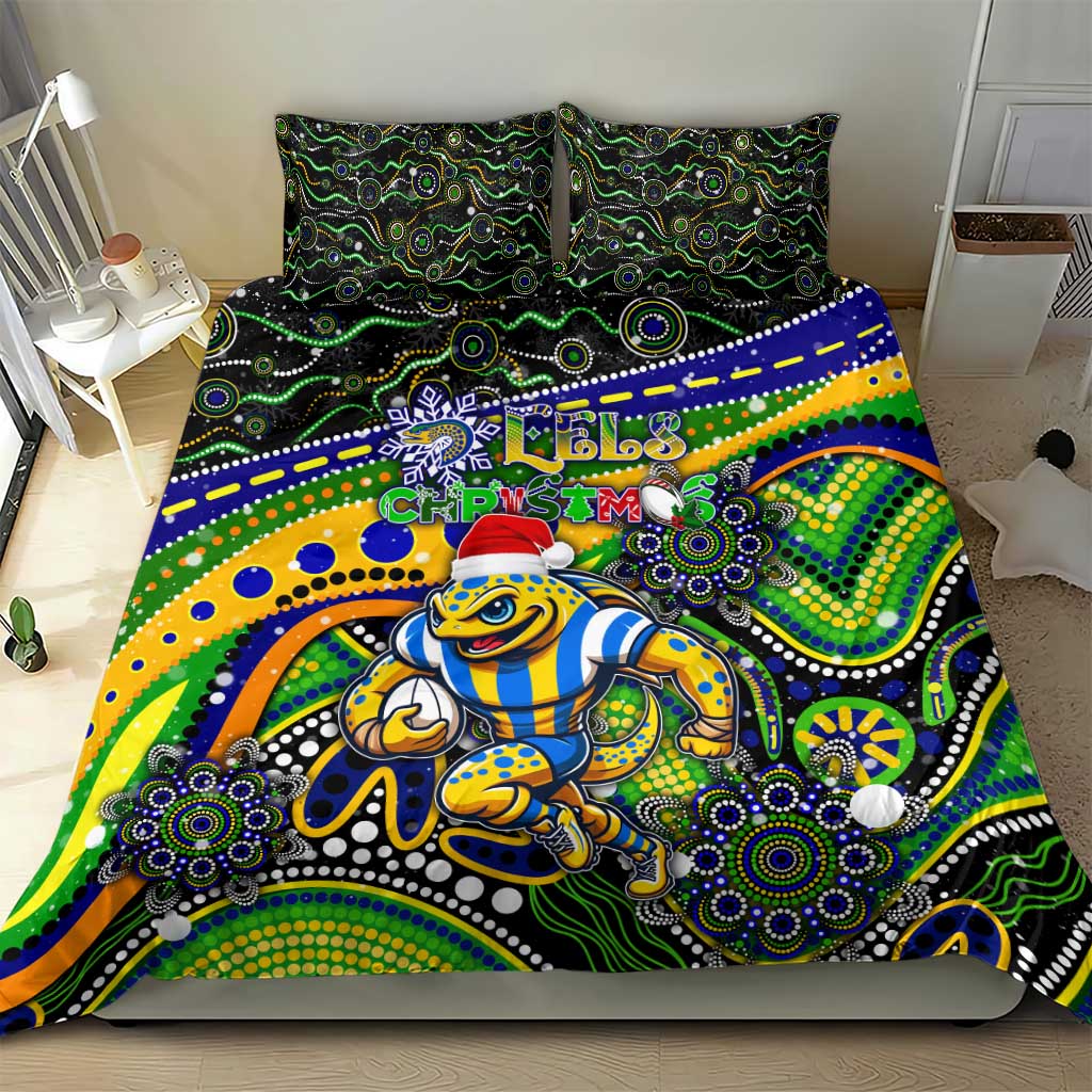 Merry Christmas Eels Bedding Set Aboriginal Santa Rugby Mascot - Parramatta