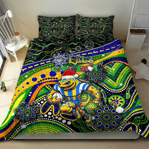 Merry Christmas Eels Bedding Set Aboriginal Santa Rugby Mascot - Parramatta