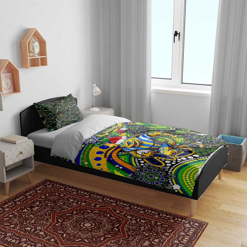 Merry Christmas Eels Bedding Set Aboriginal Santa Rugby Mascot - Parramatta