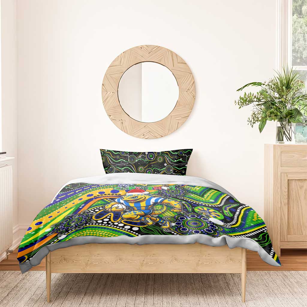 Merry Christmas Eels Bedding Set Aboriginal Santa Rugby Mascot - Parramatta