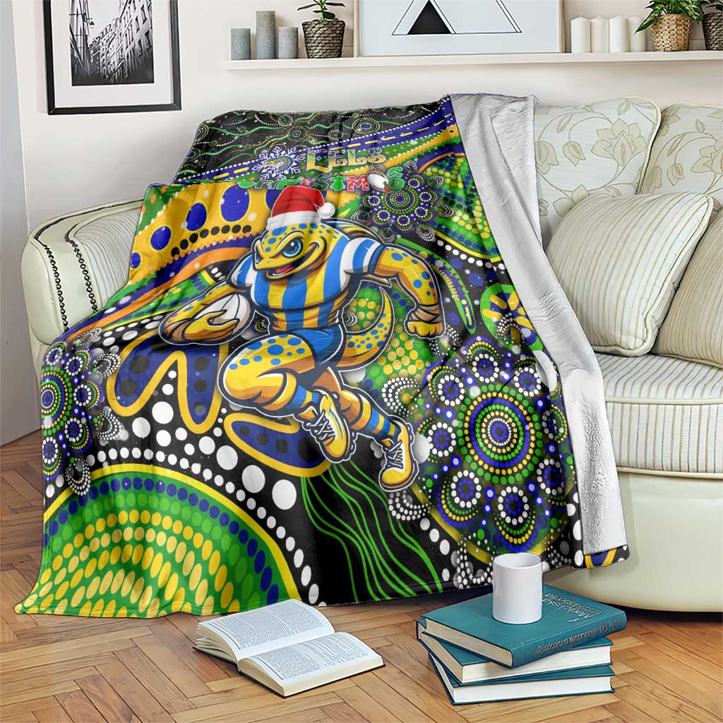 Merry Christmas Eels Blanket Aboriginal Santa Rugby Mascot - Parramatta