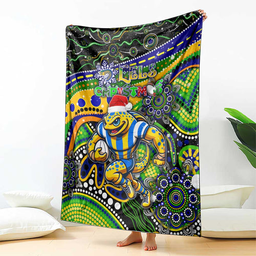 Merry Christmas Eels Blanket Aboriginal Santa Rugby Mascot - Parramatta