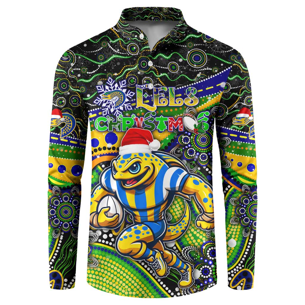 Merry Christmas Eels Button Sweatshirt Aboriginal Santa Rugby Mascot - Parramatta