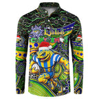 Merry Christmas Eels Button Sweatshirt Aboriginal Santa Rugby Mascot - Parramatta