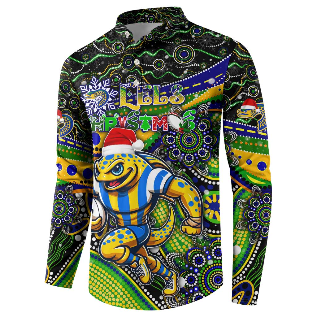 Merry Christmas Eels Button Sweatshirt Aboriginal Santa Rugby Mascot - Parramatta