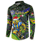 Merry Christmas Eels Button Sweatshirt Aboriginal Santa Rugby Mascot - Parramatta