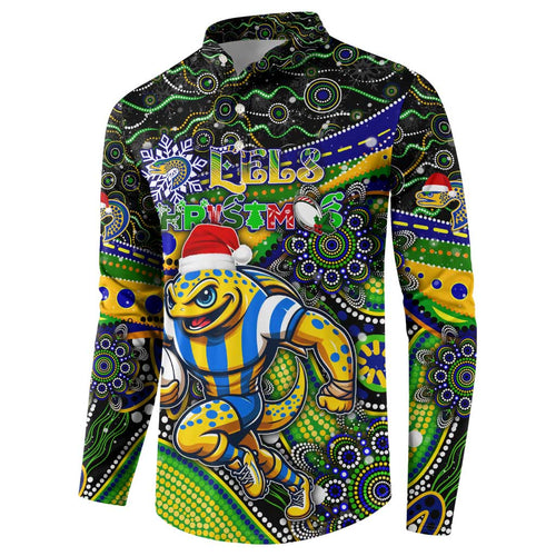 Merry Christmas Eels Button Sweatshirt Aboriginal Santa Rugby Mascot - Parramatta