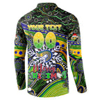 Merry Christmas Eels Button Sweatshirt Aboriginal Santa Rugby Mascot - Parramatta