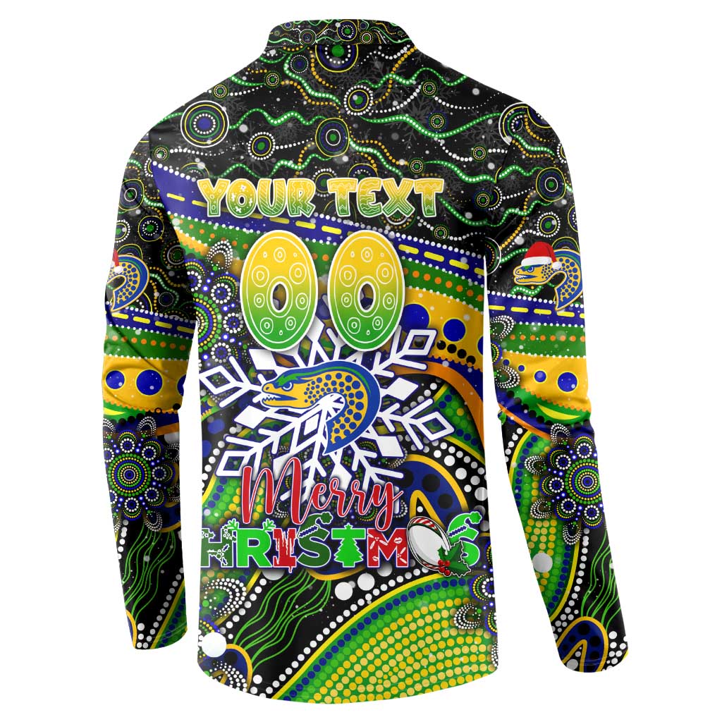 Merry Christmas Eels Button Sweatshirt Aboriginal Santa Rugby Mascot - Parramatta