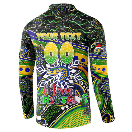 Merry Christmas Eels Button Sweatshirt Aboriginal Santa Rugby Mascot - Parramatta
