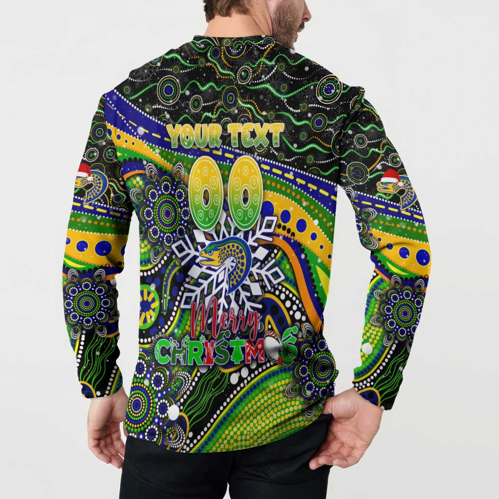 Merry Christmas Eels Button Sweatshirt Aboriginal Santa Rugby Mascot - Parramatta