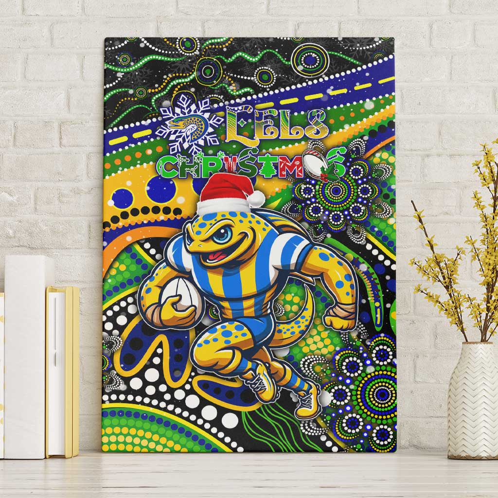 Merry Christmas Eels Canvas Wall Art Aboriginal Santa Rugby Mascot - Parramatta