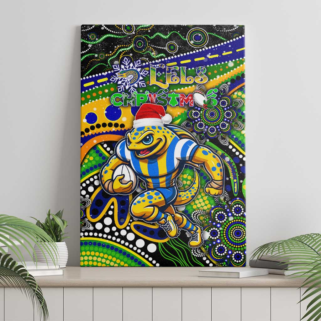 Merry Christmas Eels Canvas Wall Art Aboriginal Santa Rugby Mascot - Parramatta