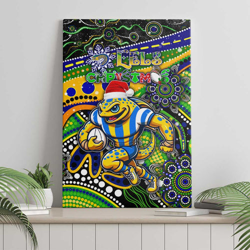 Merry Christmas Eels Canvas Wall Art Aboriginal Santa Rugby Mascot - Parramatta