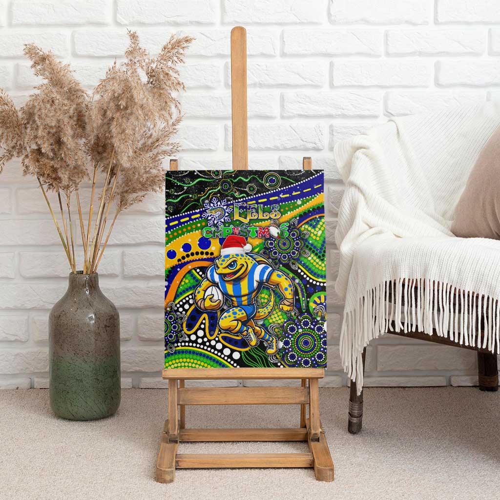 Merry Christmas Eels Canvas Wall Art Aboriginal Santa Rugby Mascot - Parramatta
