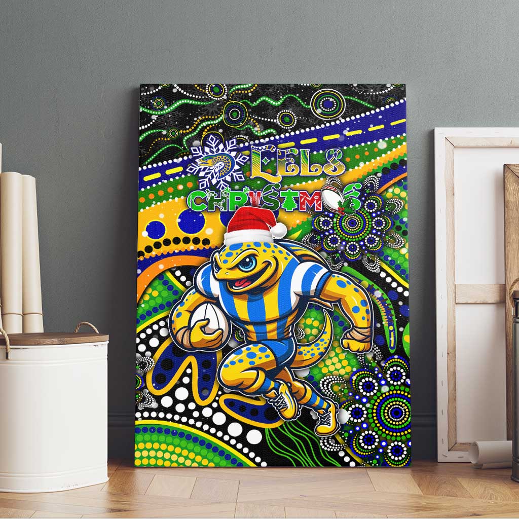 Merry Christmas Eels Canvas Wall Art Aboriginal Santa Rugby Mascot - Parramatta