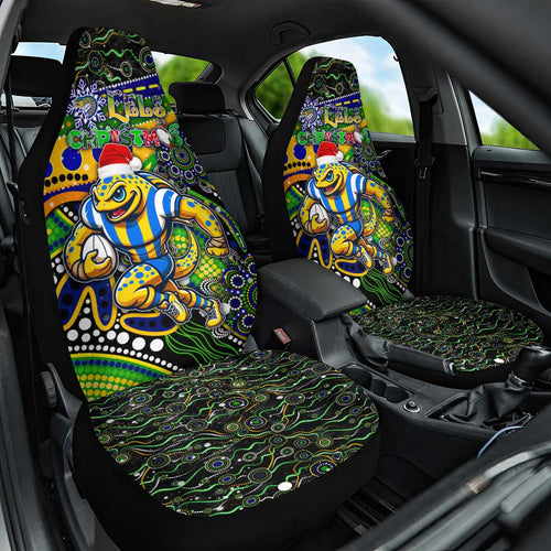 Merry Christmas Eels Car Seat Cover Aboriginal Santa Rugby Mascot - Parramatta