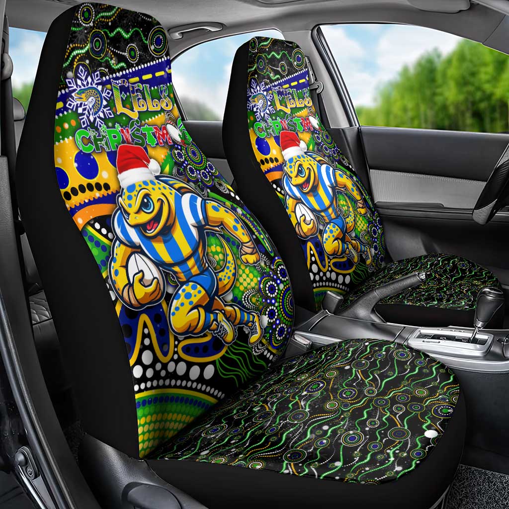 Merry Christmas Eels Car Seat Cover Aboriginal Santa Rugby Mascot - Parramatta