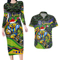 Merry Christmas Eels Couples Matching Long Sleeve Bodycon Dress and Hawaiian Shirt Aboriginal Santa Rugby Mascot - Parramatta