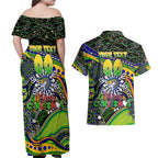 Merry Christmas Eels Couples Matching Off Shoulder Maxi Dress and Hawaiian Shirt Aboriginal Santa Rugby Mascot - Parramatta