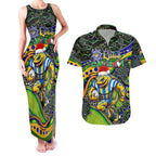 Merry Christmas Eels Couples Matching Tank Maxi Dress and Hawaiian Shirt Aboriginal Santa Rugby Mascot - Parramatta