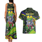 Merry Christmas Eels Couples Matching Tank Maxi Dress and Hawaiian Shirt Aboriginal Santa Rugby Mascot - Parramatta
