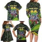 Merry Christmas Eels Family Matching Long Sleeve Bodycon Dress and Hawaiian Shirt Aboriginal Santa Rugby Mascot - Parramatta