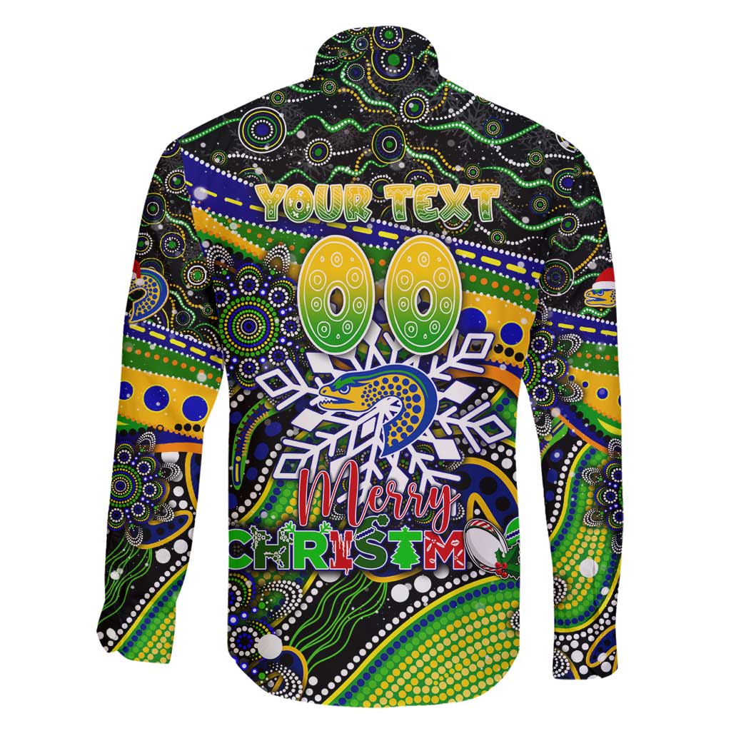 Merry Christmas Eels Family Matching Long Sleeve Bodycon Dress and Hawaiian Shirt Aboriginal Santa Rugby Mascot - Parramatta