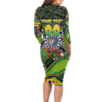 Merry Christmas Eels Family Matching Long Sleeve Bodycon Dress and Hawaiian Shirt Aboriginal Santa Rugby Mascot - Parramatta