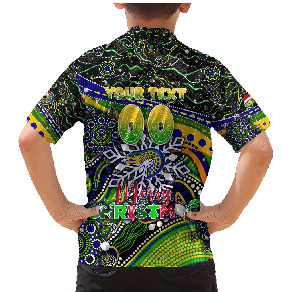 Merry Christmas Eels Family Matching Mermaid Dress and Hawaiian Shirt Aboriginal Santa Rugby Mascot - Parramatta