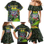 Merry Christmas Eels Family Matching Mermaid Dress and Hawaiian Shirt Aboriginal Santa Rugby Mascot - Parramatta