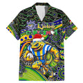 Merry Christmas Eels Family Matching Mermaid Dress and Hawaiian Shirt Aboriginal Santa Rugby Mascot - Parramatta