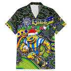 Merry Christmas Eels Family Matching Mermaid Dress and Hawaiian Shirt Aboriginal Santa Rugby Mascot - Parramatta