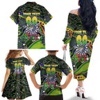 Merry Christmas Eels Family Matching Off The Shoulder Long Sleeve Dress and Hawaiian Shirt Aboriginal Santa Rugby Mascot - Parramatta