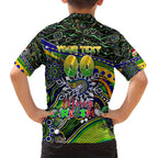 Merry Christmas Eels Family Matching Off Shoulder Maxi Dress and Hawaiian Shirt Aboriginal Santa Rugby Mascot - Parramatta