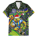 Merry Christmas Eels Family Matching Off Shoulder Maxi Dress and Hawaiian Shirt Aboriginal Santa Rugby Mascot - Parramatta