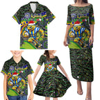 Merry Christmas Eels Family Matching Puletasi and Hawaiian Shirt Aboriginal Santa Rugby Mascot - Parramatta