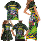 Merry Christmas Eels Family Matching Short Sleeve Bodycon Dress and Hawaiian Shirt Aboriginal Santa Rugby Mascot - Parramatta