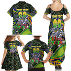 Merry Christmas Eels Family Matching Summer Maxi Dress and Hawaiian Shirt Aboriginal Santa Rugby Mascot - Parramatta