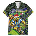 Merry Christmas Eels Family Matching Summer Maxi Dress and Hawaiian Shirt Aboriginal Santa Rugby Mascot - Parramatta