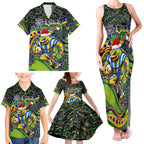 Merry Christmas Eels Family Matching Tank Maxi Dress and Hawaiian Shirt Aboriginal Santa Rugby Mascot - Parramatta