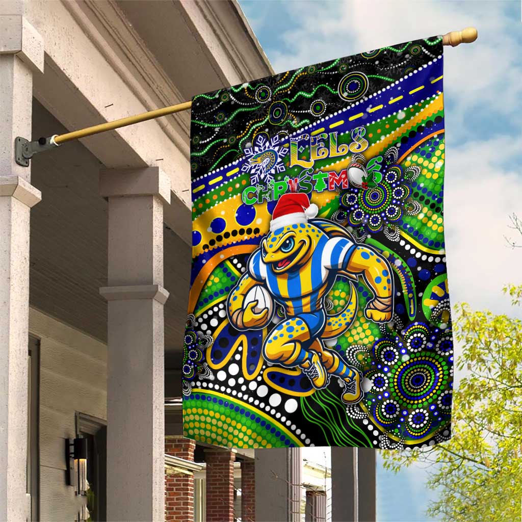 Merry Christmas Eels Garden Flag Aboriginal Santa Rugby Mascot - Parramatta