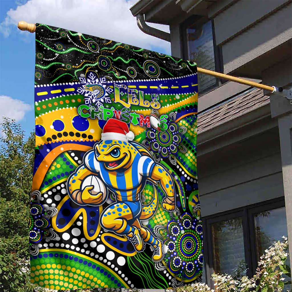 Merry Christmas Eels Garden Flag Aboriginal Santa Rugby Mascot - Parramatta