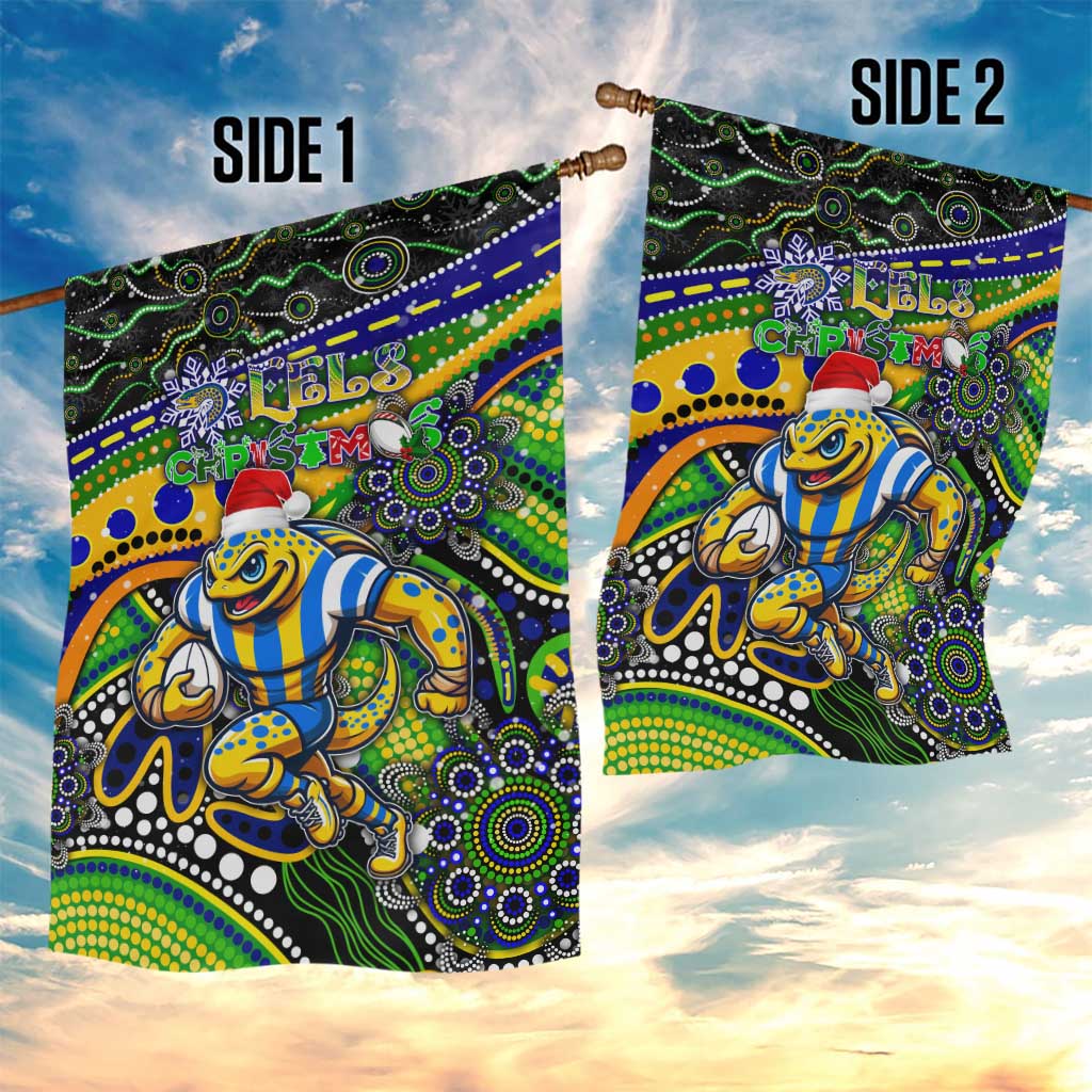 Merry Christmas Eels Garden Flag Aboriginal Santa Rugby Mascot - Parramatta
