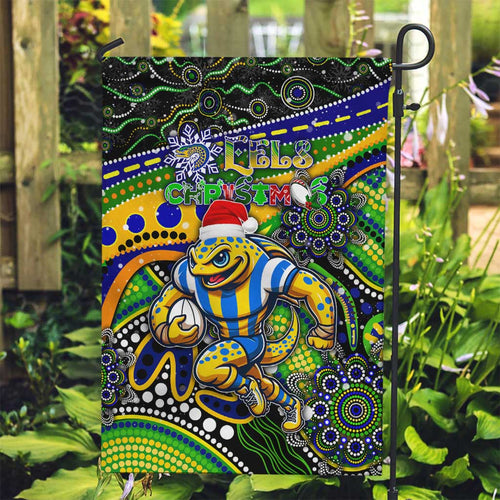 Merry Christmas Eels Garden Flag Aboriginal Santa Rugby Mascot - Parramatta