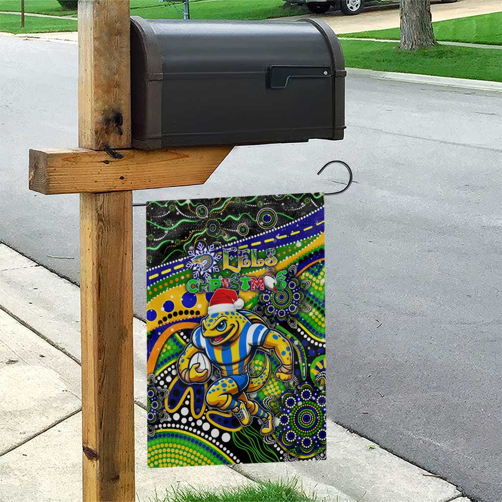 Merry Christmas Eels Garden Flag Aboriginal Santa Rugby Mascot - Parramatta