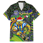 Merry Christmas Eels Hawaiian Shirt Aboriginal Santa Rugby Mascot - Parramatta
