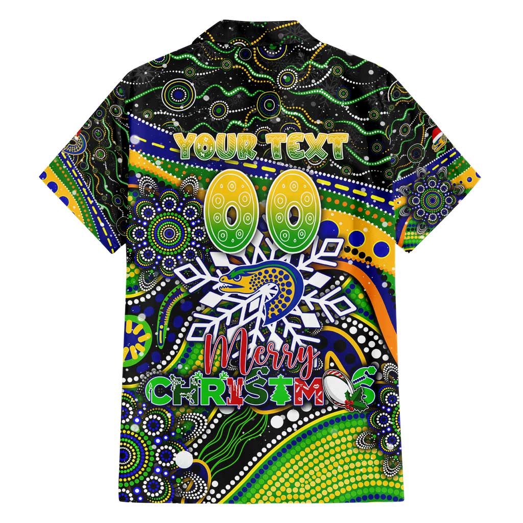 Merry Christmas Eels Hawaiian Shirt Aboriginal Santa Rugby Mascot - Parramatta