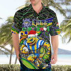 Merry Christmas Eels Hawaiian Shirt Aboriginal Santa Rugby Mascot - Parramatta