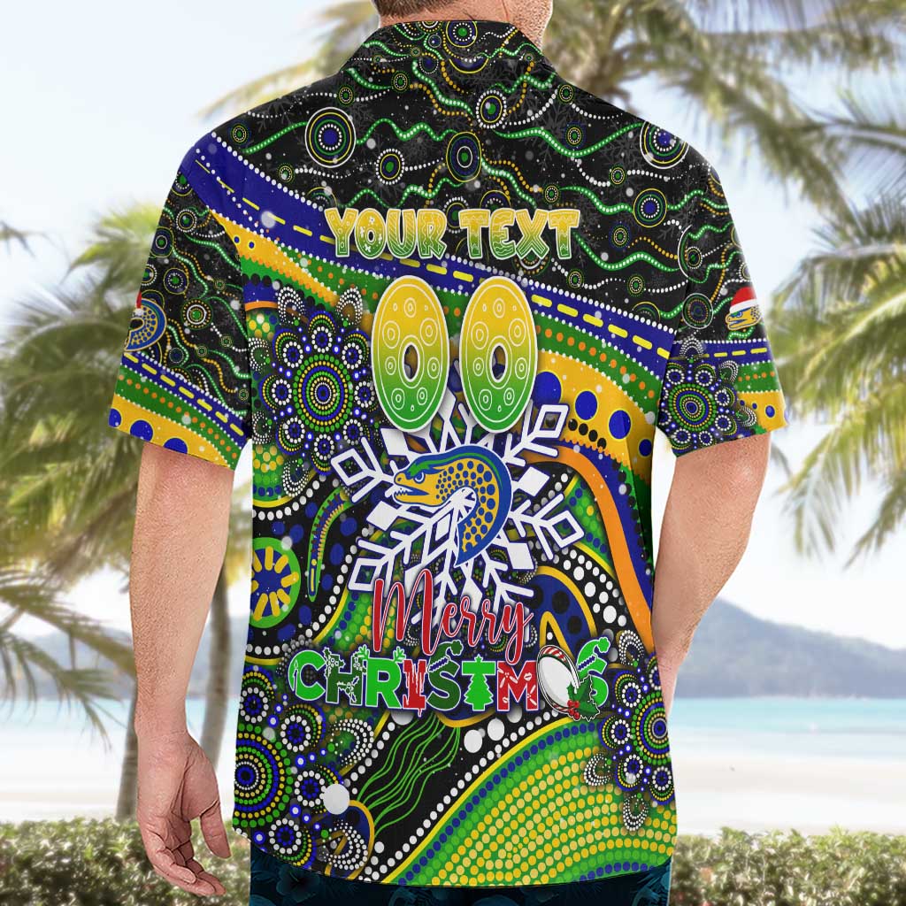 Merry Christmas Eels Hawaiian Shirt Aboriginal Santa Rugby Mascot - Parramatta